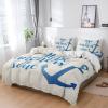 4 Piece California King Blue Anchor Healing Quotes Breathable Comforter Covers Ultra Soft Bed Sheet with Decoretive 2 Pillow Shams Bedding Collection Sets Nautical Beige view 1