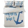 4 Piece California King Blue Anchor Healing Quotes Breathable Comforter Covers Ultra Soft Bed Sheet with Decoretive 2 Pillow Shams Bedding Collection Sets Nautical Beige view 3