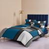4 Piece Full Abstract Blue White Gray Geometric Squares Breathable Comforter Covers Ultra Soft Bed Sheet with Decoretive 2 Pillow Shams Bedding Collection Sets Modern Contemporary view 4