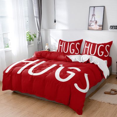 4 Piece Full Valentine's Day Hugs Texts Breathable Comforter Covers Ultra Soft Bed Sheet with Decoretive 2 Pillow Shams Bedding Collection Sets Vintage Burgundy Red