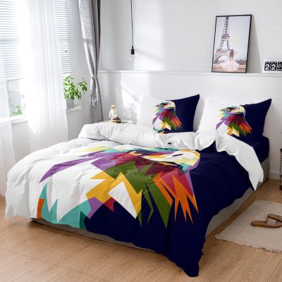 4 Piece California King Watercolor Eagle Animals Breathable Comforter Covers Ultra Soft Bed Sheet with Decoretive 2 Pillow Shams Bedding Collection Sets Black White Color Blocks