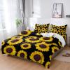 4 Piece California King Yellow Sunflowers Blossom Flower on Black Breathable Comforter Covers Ultra Soft Bed Sheet with Decoretive 2 Pillow Shams Bedding Collection Sets Farm Flowers view 1