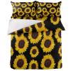 4 Piece California King Yellow Sunflowers Blossom Flower on Black Breathable Comforter Covers Ultra Soft Bed Sheet with Decoretive 2 Pillow Shams Bedding Collection Sets Farm Flowers view 3