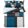 4 Piece California King Abstract Blue White Gray Geometric Squares Breathable Comforter Covers Ultra Soft Bed Sheet with Decoretive 2 Pillow Shams Bedding Collection Sets Modern Contemporary view 3