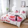 4 Piece California King Valentines Love Heart Ladybug Breathable Comforter Covers Ultra Soft Bed Sheet with Decoretive 2 Pillow Shams Bedding Collection Sets Wave Points Pink Animals view 1