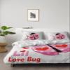 4 Piece California King Valentines Love Heart Ladybug Breathable Comforter Covers Ultra Soft Bed Sheet with Decoretive 2 Pillow Shams Bedding Collection Sets Wave Points Pink Animals view 2