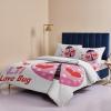 4 Piece California King Valentines Love Heart Ladybug Breathable Comforter Covers Ultra Soft Bed Sheet with Decoretive 2 Pillow Shams Bedding Collection Sets Wave Points Pink Animals view 3