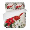 4 Piece Cali King Christmas Red Cardinal Blossoms Poinsettia Breathable Comforter Covers Ultra Soft Bed Sheet with Decoretive 2 Pillow Shams Bedding Collection Sets Xmas Leaf Berry Buffalo Plaid view 1