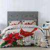 4 Piece Cali King Christmas Red Cardinal Blossoms Poinsettia Breathable Comforter Covers Ultra Soft Bed Sheet with Decoretive 2 Pillow Shams Bedding Collection Sets Xmas Leaf Berry Buffalo Plaid view 2