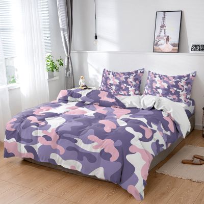 4 Piece California King Watercolor Purple Pink Camouflage Breathable Comforter Covers Ultra Soft Bed Sheet with Decoretive 2 Pillow Shams Bedding Collection Sets Abstract Geometric Camo