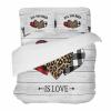 4 Piece California King Valentines Leopard Buffalo Plaid Love on Wood Plank Breathable Comforter Covers Ultra Soft Bed Sheet with Decoretive 2 Pillow Shams Bedding Collection Sets Red Black White view 1