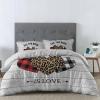 4 Piece California King Valentines Leopard Buffalo Plaid Love on Wood Plank Breathable Comforter Covers Ultra Soft Bed Sheet with Decoretive 2 Pillow Shams Bedding Collection Sets Red Black White view 2