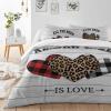 4 Piece California King Valentines Leopard Buffalo Plaid Love on Wood Plank Breathable Comforter Covers Ultra Soft Bed Sheet with Decoretive 2 Pillow Shams Bedding Collection Sets Red Black White view 3