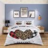 4 Piece California King Valentines Leopard Buffalo Plaid Love on Wood Plank Breathable Comforter Covers Ultra Soft Bed Sheet with Decoretive 2 Pillow Shams Bedding Collection Sets Red Black White view 4