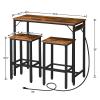 HOOBRO Bar Table and Chairs Set, 39.4" Dining Table Set with Power Outlet, 3-Piece Pub Table Set, Kitchen Bar Height Table with Stools of 2, Space Saving for Living Room, Rustic Brown BF45UBT01 view 3