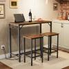 HOOBRO Bar Table and Chairs Set, 39.4" Dining Table Set with Power Outlet, 3-Piece Pub Table Set, Kitchen Bar Height Table with Stools of 2, Space Saving for Living Room, Rustic Brown BF45UBT01 view 4