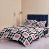 4 Piece Full Pink Love Hearts Valentines Sweet Plaid Breathable Comforter Covers Ultra Soft Bed Sheet with Decoretive 2 Pillow Shams Bedding Collection Sets Black White Buffalo Check view 3