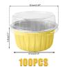 100Pcs Aluminum Cups with Lids,5oz Disposable Ramekin Baking Cups Muffin Liners Mini Pie Pans Foil Cupcake Containers for Christmas Party Wedding Party,Gold view 2