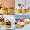 100Pcs Aluminum Cups with Lids,5oz Disposable Ramekin Baking Cups Muffin Liners Mini Pie Pans Foil Cupcake Containers for Christmas Party Wedding Party,Gold view 4