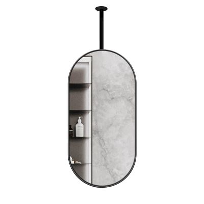 Gaommini Oval Mirror Ceiling Hanging Rod Mirror with Black Metal Frame and Boom, Bathroom Mirror Floating Vanity Makeup Shaving Mirrors, Simple Decorative Mirrors for Wall (Size : 40cmx60cm)