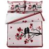 4 Piece Full Valentine's Day Black Birds Silhouette Breathable Comforter Covers Ultra Soft Bed Sheet with Decoretive 2 Pillow Shams Bedding Collection Sets Love Hearts Tree Branch view 3