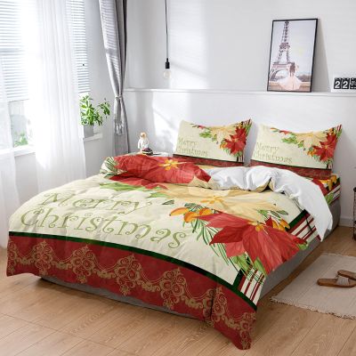 4 Piece Full Vintage Christmas Blossoms Poinsettia Flower Breathable Comforter Covers Ultra Soft Bed Sheet with Decoretive 2 Pillow Shams Bedding Collection Sets Burgundy Red Beige
