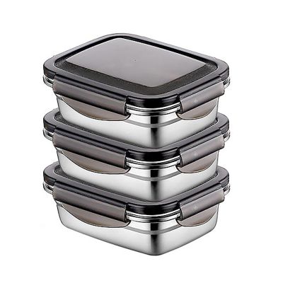 3 Pack 304 Stainless Steel Large Food Storage Container with Lids Airtight Metal Food Containers Stackable Meal Prep Leftover Containers for Freezer Fridge Oven Dishwasher Safe (Size : 350ML)