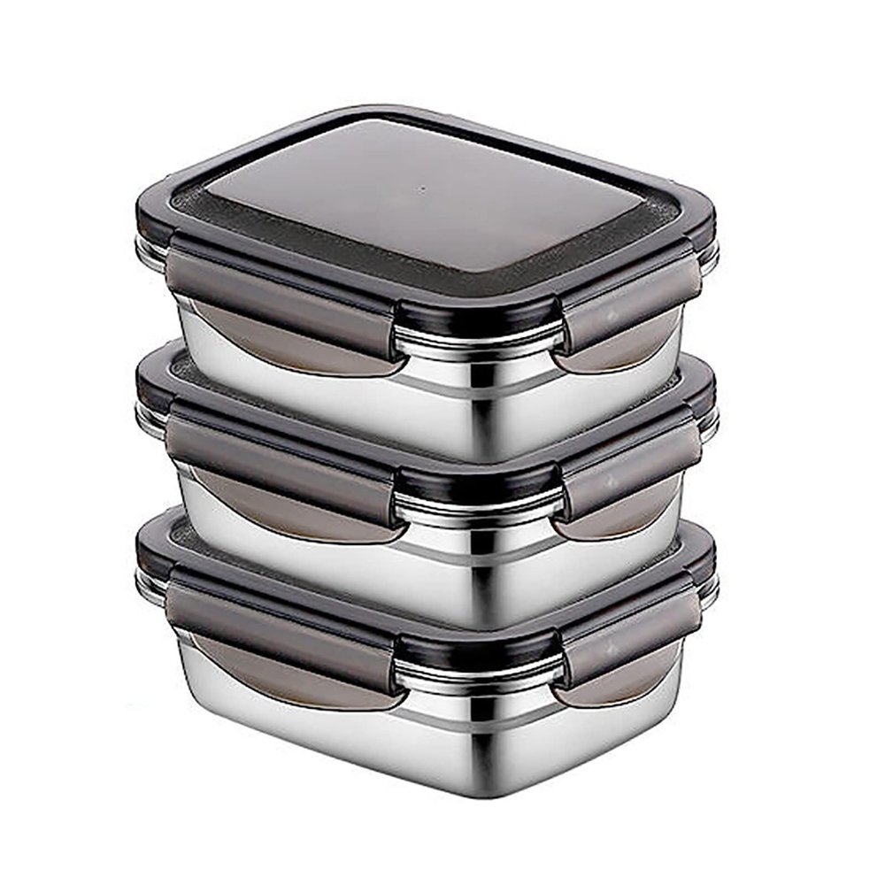3 Pack 304 Stainless Steel Large Food Storage Container with Lids Airtight Metal Food Containers Stackable Meal Prep Leftover Containers for Freezer Fridge Oven Dishwasher Safe (Size : 350ML)