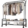 EQHAIR Coat Rack, Heavy Duty Clothes Rack on Wheels, Multifunctional Coat Rack Stand with Double Hanging Rail and Shelf, Strong Sturdy Holds 40kg, for Bedroom Laundry Room (B 110cm) view 1
