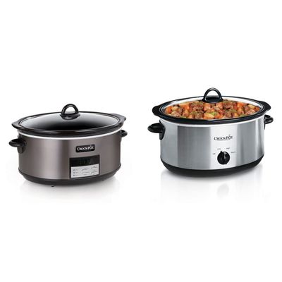 Crock-Pot 8 Quart Programmable Slow Cooker + 7 Quart Oval Manual Slow Cooker, Stainless Steel