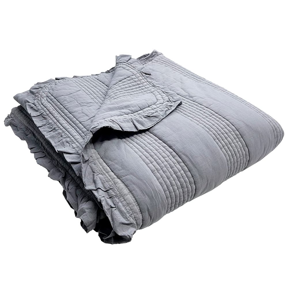 100% Cotton Patterned Bed Coverlet, Blanket  Full/Double Size Bed 79 x91 - Pigment Washed Soft & Breathable Quilted Blankets for Couch  Lightweight Coverlet for All Seasons (Gray)