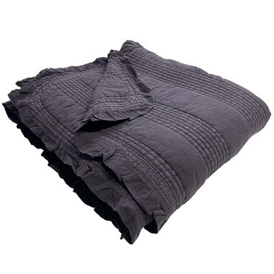100% Cotton Patterned Bed Coverlet, Blanket  Full/Double Size Bed 79 x91 - Pigment Washed Soft & Breathable Quilted Blankets for Couch  Lightweight Coverlet (Charcoal)