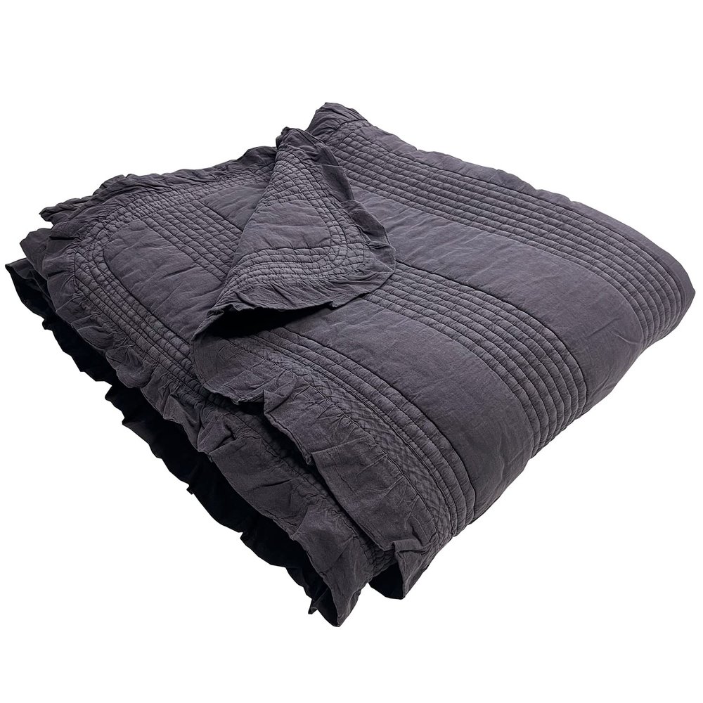 100% Cotton Patterned Bed Coverlet, Blanket  Full/Double Size Bed 79 x91 - Pigment Washed Soft & Breathable Quilted Blankets for Couch  Lightweight Coverlet (Charcoal)