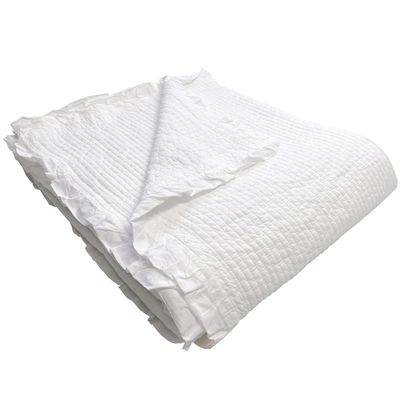 100% Cotton Frilled Bed Coverlet, Blanket Twin Size 63 x 83' - Pigment Washed Soft & Breathable Quilted Blanket for All Seasons (Off-White)