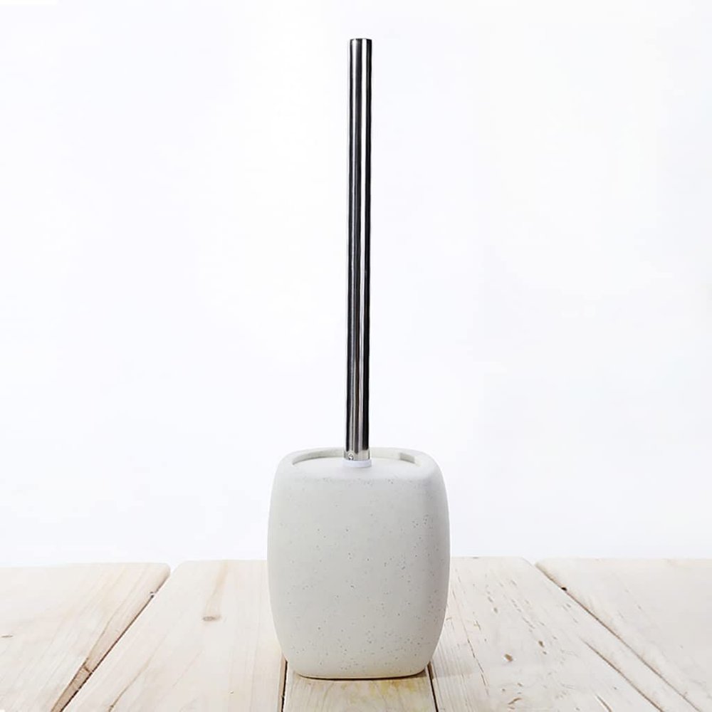 MANFER Bathroom Accessories Ceramic Toilet Brush Set, Toilet Cleaner Brush Set with Stainless Steel Handle, Freestanding Toilet Brush and Holder for Bathroom, Space Saving, Deep Cleaning