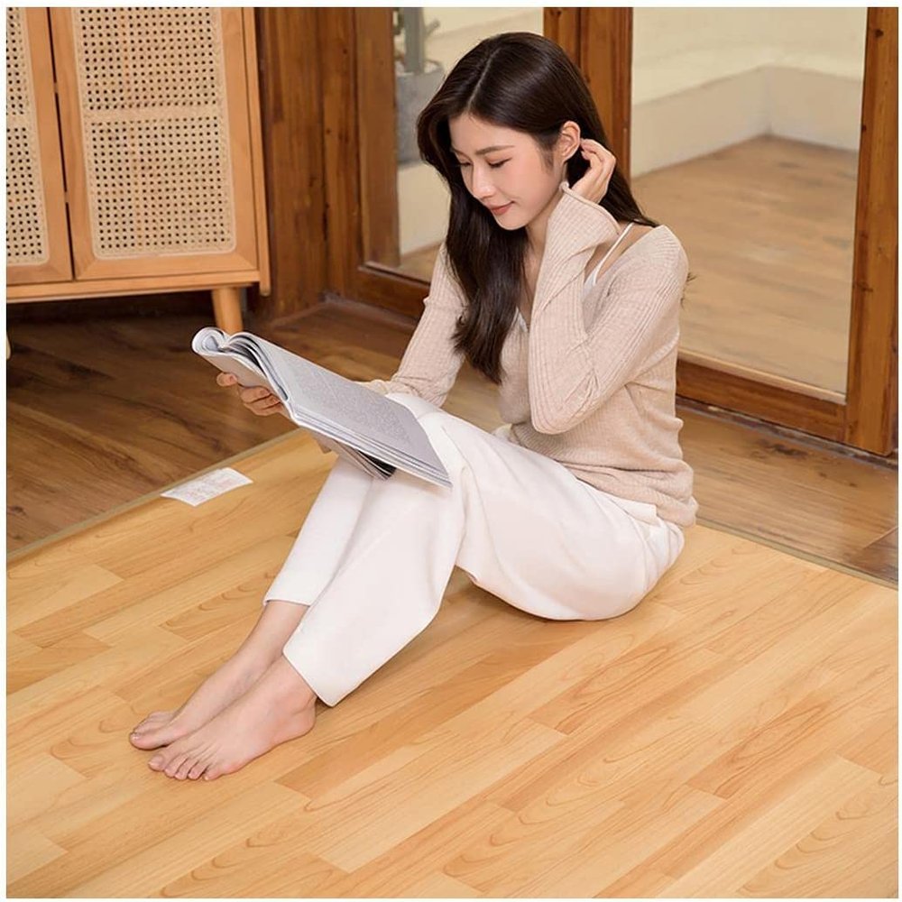 OLOTU Heated Floor Mats Wood Stripe Carbon Crystal Heated Area Rug Adjustable Temperature and Timer Electric Heated Carpet Home Use