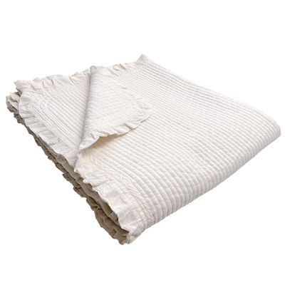 100% Cotton Frilled Bed Coverlet, Blanket Twin Size 63 x 83 - Pigment Washed Soft & Breathable Quilted Blanket for Bed and Couch Lightweight Coverlet for All Seasons (Ivory)