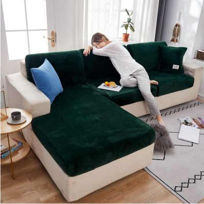 CAMZ Extra Large Velvet Sectional Couch Cushion Covers for L Shape Chaise Lounge Sofa Slipcovers Stretch 1 2 3 4 Seat Sofa Cover Furniture Protector (Dark Green,XL-1 seat)