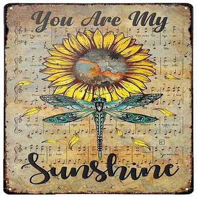 Licpact Dragonfli Garden Decor Metal Signs Sunflower Dragonfly Wall Art Metal Poster Living Room Garden Bedroom Office Hotel Cafe Bar Wall Art Decor 8X5.5Inch