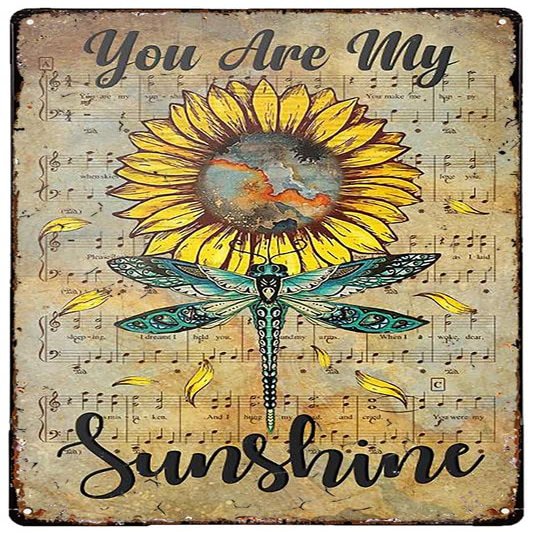 Licpact Dragonfli Garden Decor Metal Signs Sunflower Dragonfly Wall Art Metal Poster Living Room Garden Bedroom Office Hotel Cafe Bar Wall Art Decor 8X5.5Inch