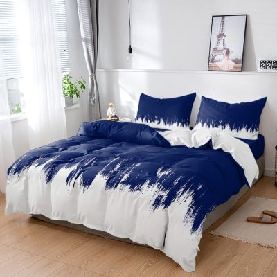 4 Piece Full Abstract Oil Painting Smear Breathable Comforter Covers Ultra Soft Bed Sheet with Decoretive 2 Pillow Shams Bedding Collection Sets Navy Blue White Color Gradient