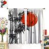 Ink Painting Kitchen Curtains, Chinese Ink Painting Red Sun Bamboo Home Bedroom Living Room Kitchen Home Decorative Curtains 2 Sets 42x45 Inch view 3