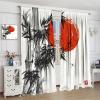 Ink Painting Kitchen Curtains, Chinese Ink Painting Red Sun Bamboo Home Bedroom Living Room Kitchen Home Decorative Curtains 2 Sets 42x45 Inch view 4