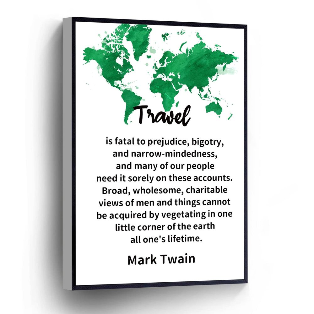 PUCHYUCT Mark Twain Canvas Wall Art Travel Is Fatal To Prejudice Bigotry And Narrow Mindedness Quote Poster Stretched And Framed Ready To Hang For Living Room,Bedroom,Classroom Etc (16" X 24")