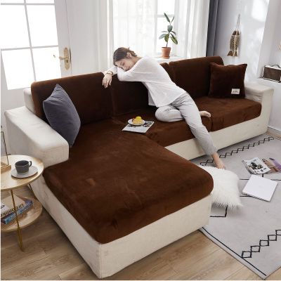 CAMZ Extra Large Velvet Sectional Couch Cushion Covers for L Shape Chaise Lounge Sofa Slipcovers Stretch 1 2 3 4 Seat Sofa Cover Furniture Protector (Coffee Color,XL-1 seat)
