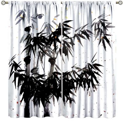 Ink Painting Bamboo Print Curtains, Traditional Chinese Ink Painting Bedroom Living Room Kitchen Blackout Curtains Home Decoration 42x45 Inch