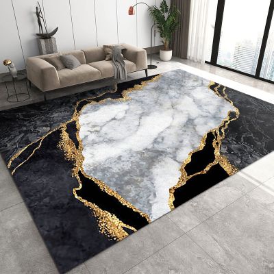 Black Gray White Marble Texture Area Area Rug, Golden Stripe Light Luxury Bedroom Carpet, Indoor Non-Slip Kids Rugs, Large Area Rugs Carpets Area Mats for Kids Boys Girls Bedroom-3x4ft