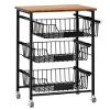 OKZEST 4-Tier Small Kitchen Storage Cart on Wheels, Metal Fruit Basket Stand with Pull-Out Baskets & Wood Top for Potato Onion Produce Snack Veggies view 1
