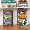 OKZEST 4-Tier Small Kitchen Storage Cart on Wheels, Metal Fruit Basket Stand with Pull-Out Baskets & Wood Top for Potato Onion Produce Snack Veggies view 2