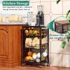 OKZEST 4-Tier Small Kitchen Storage Cart on Wheels, Metal Fruit Basket Stand with Pull-Out Baskets & Wood Top for Potato Onion Produce Snack Veggies view 3